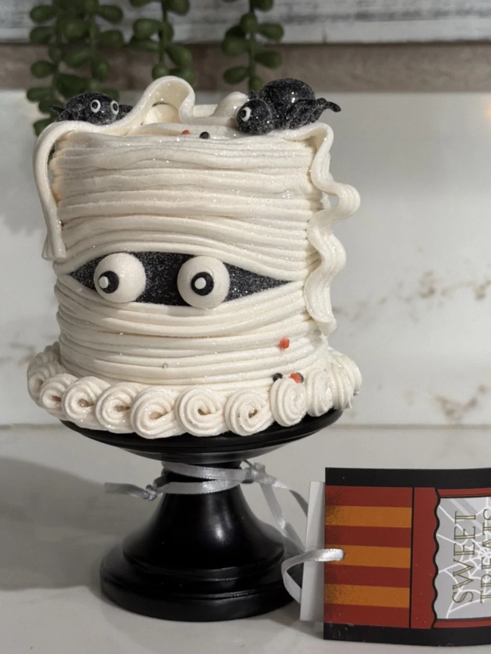Sweet Treats Halloween Glittered Mini MUMMY Cake on Stand 6”